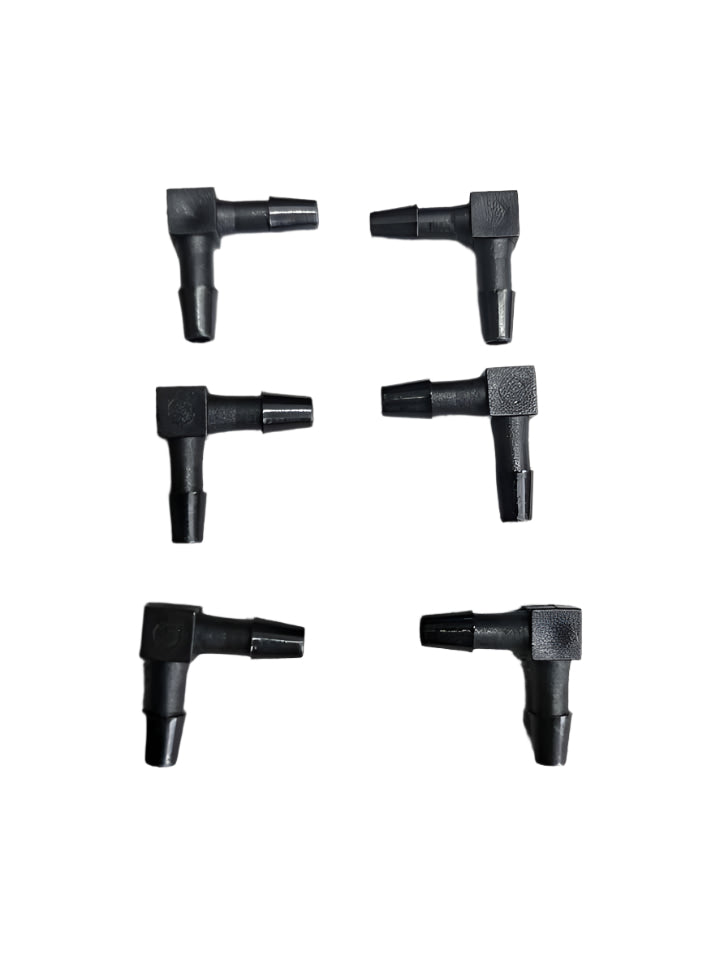 Pack of 6 - Normal 90 degrees connector for 1/8" Plastic Hose Fits UV Ciss Hose Tubing and jugs - Black 90° Right Angles (Normal))