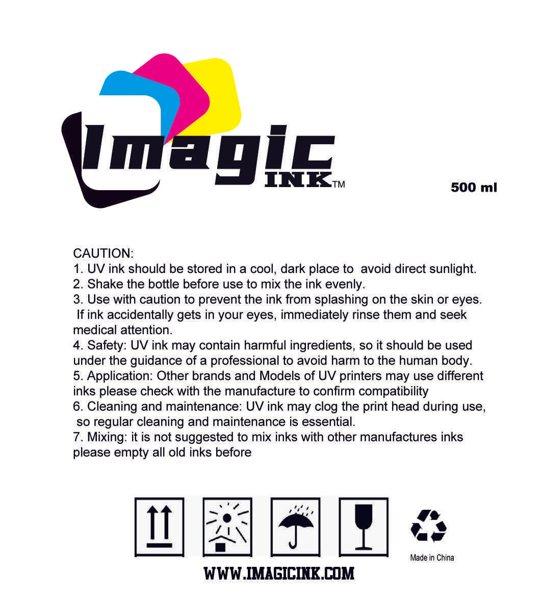NEUTRAL UV Printer Ink by Imagic Ink for Epson xp600 dx5 dx6 all colors CMYK + White and Varnish (Medium Ink, Hybrid Ink)