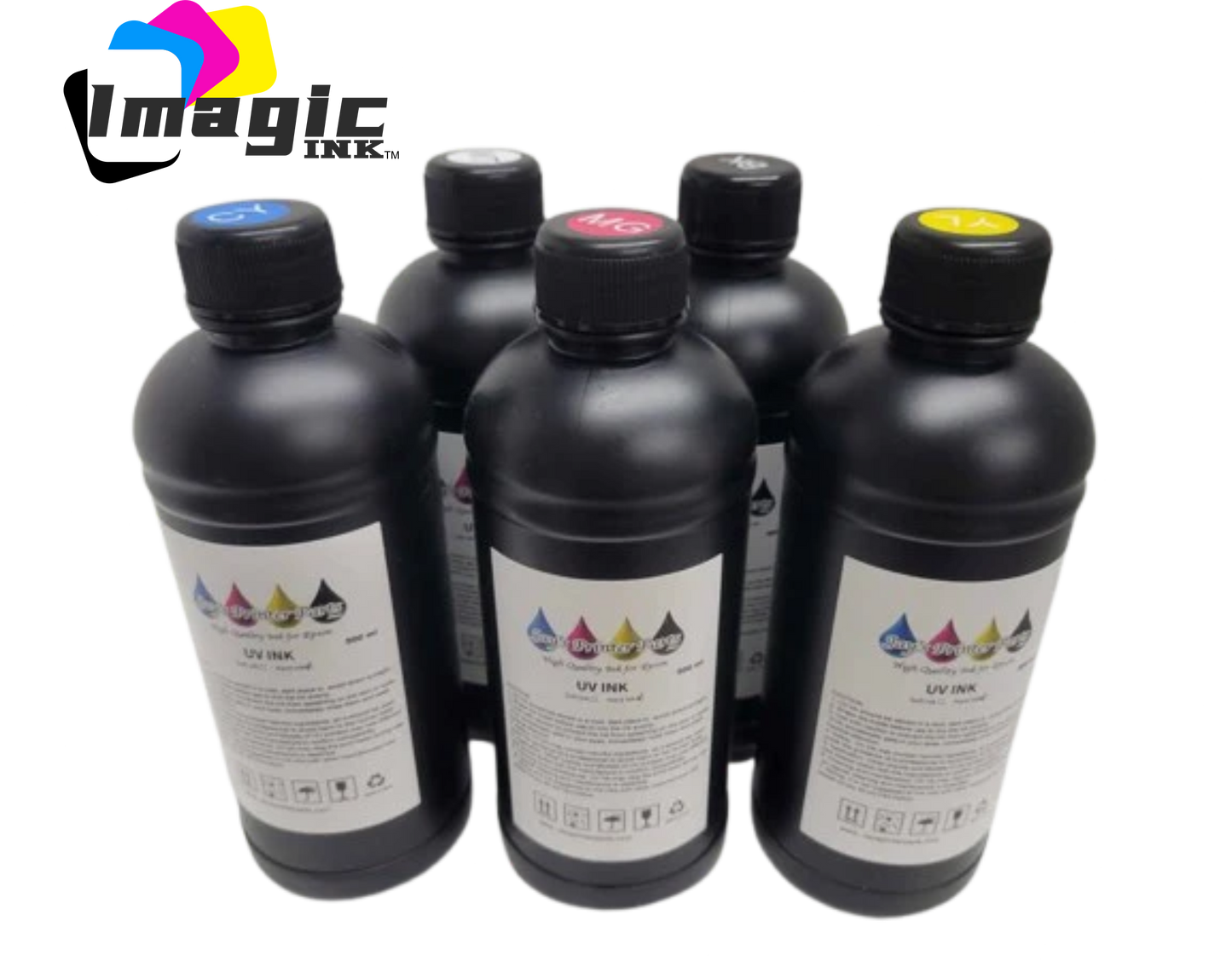 HARD UV Printer Ink by Imagic Ink for Epson xp600 dx5 dx6 all colors CMYK + White and Varnish