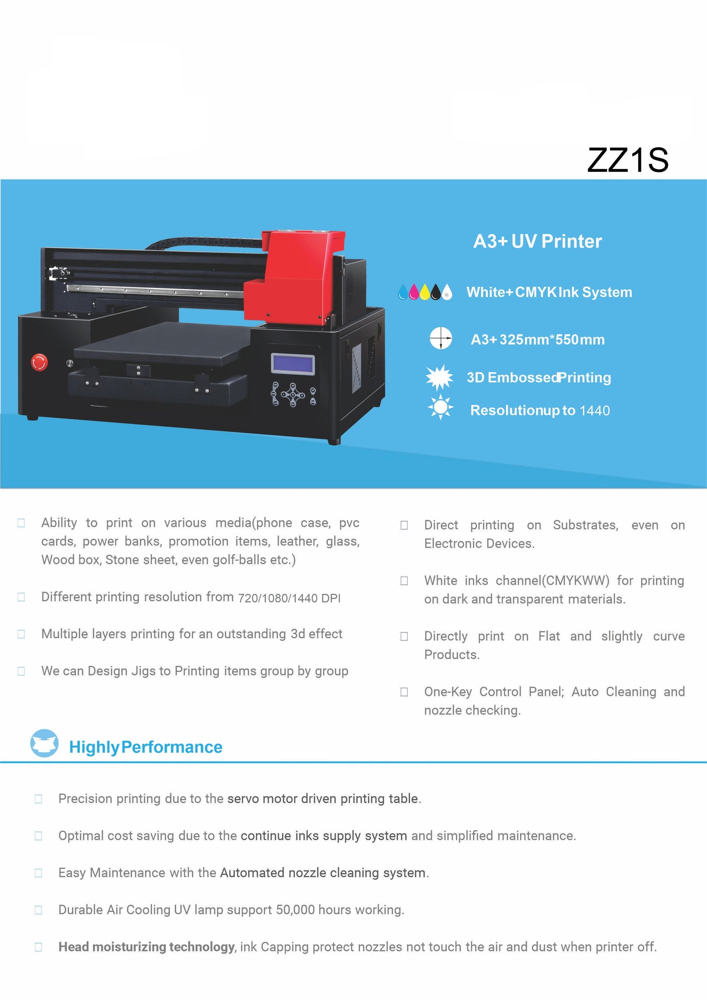 Pre-Order ZZ1S UV printer flatbed from Jay's Printers A3 +
