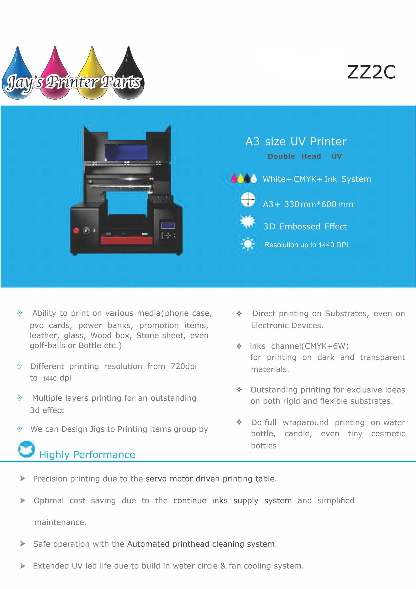 Pre-Order ZZ2C 2 head UV printer Flatbed from Jay's Printers
