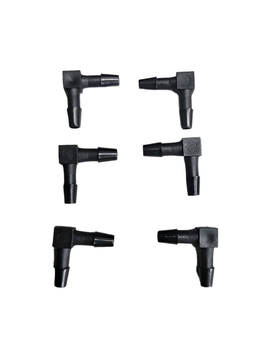 Pack of 6 - Normal 90 degrees connector for 1/8" Plastic Hose Fits UV Ciss Hose Tubing and jugs - Black 90° Right Angles (Normal))