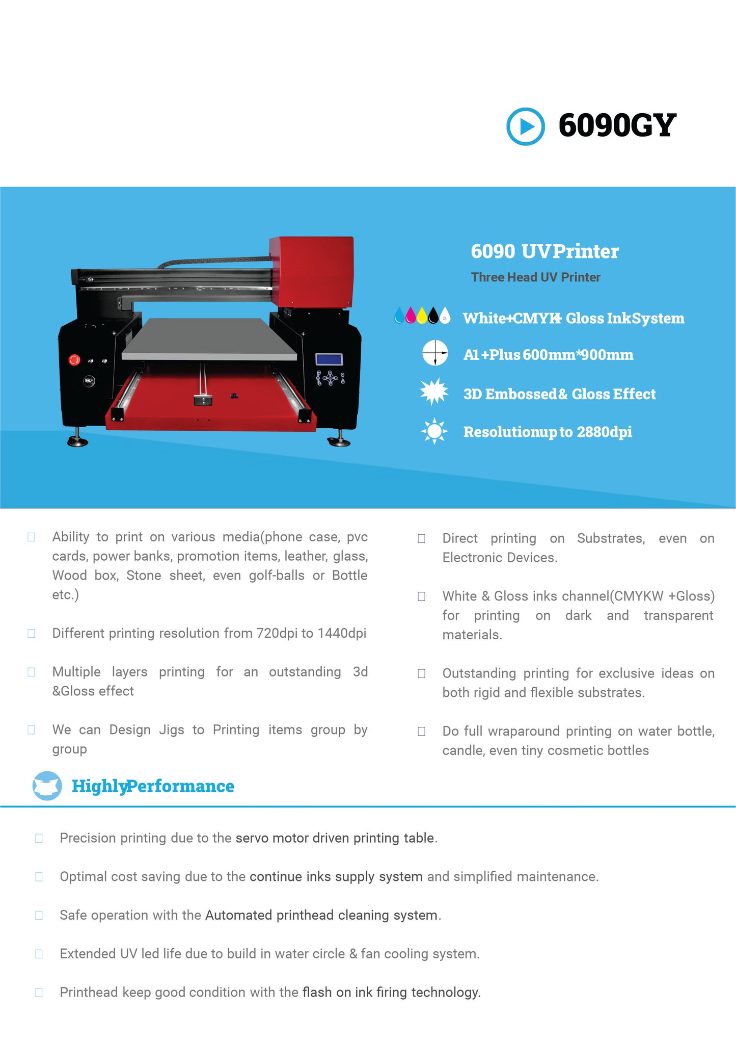 Pre-Order 6090GY UV 3 head flatbed from Jay's printers 600x900MM 6090 flatbed printer