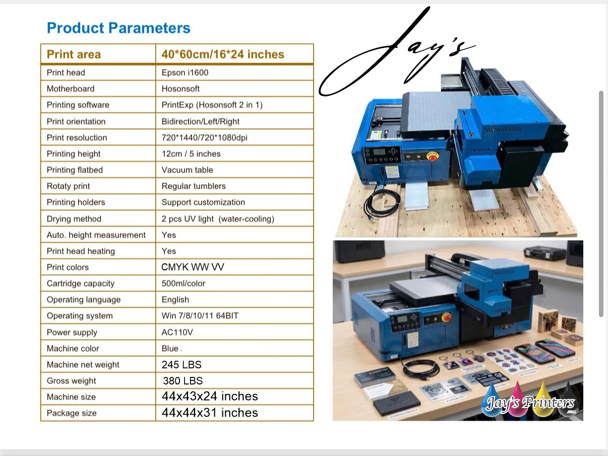 J16 PRO Northern Light Jay Signature UV 2 Head I1600 from Jay's printers 16x24 inch 4060 Flatbed Printer