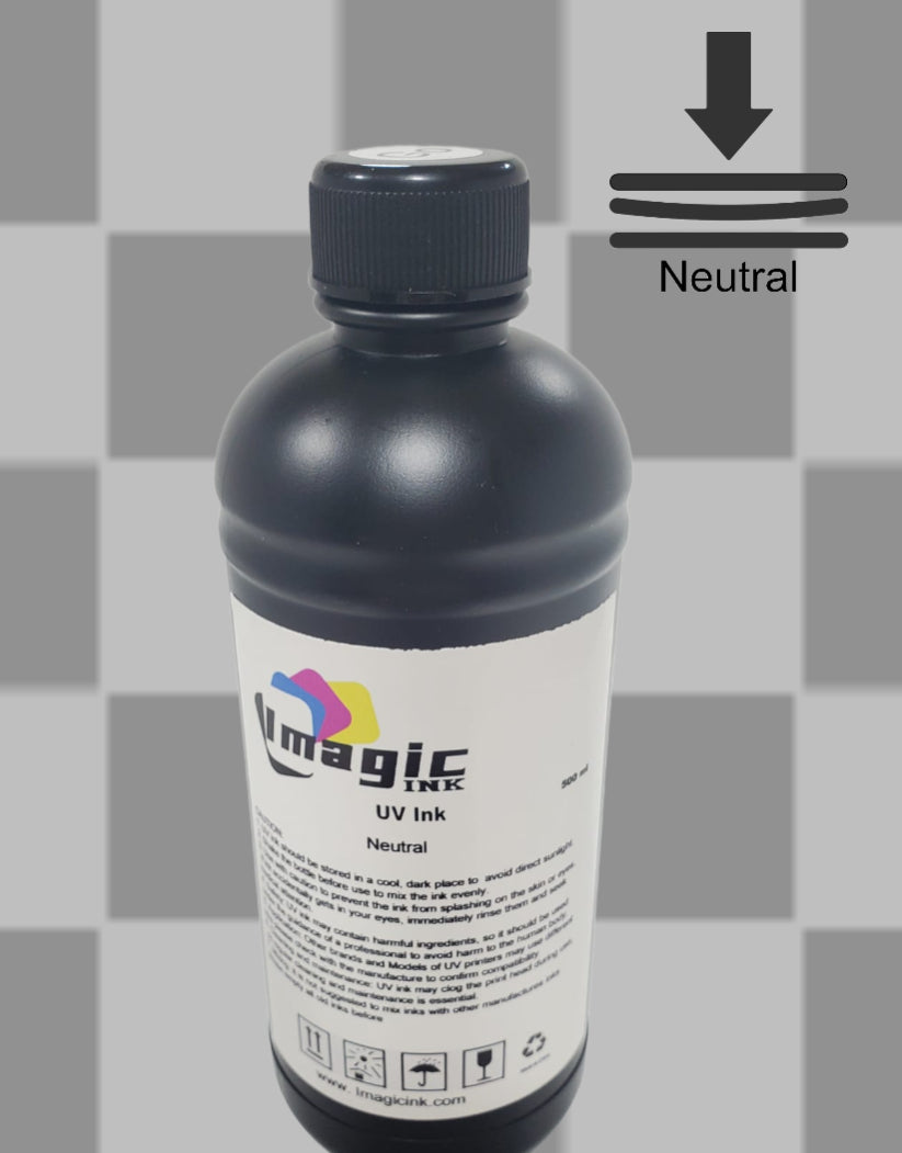 NEUTRAL UV Printer Ink by Imagic Ink for Epson xp600 dx5 dx6 all colors CMYK + White and Varnish (Medium Ink, Hybrid Ink)