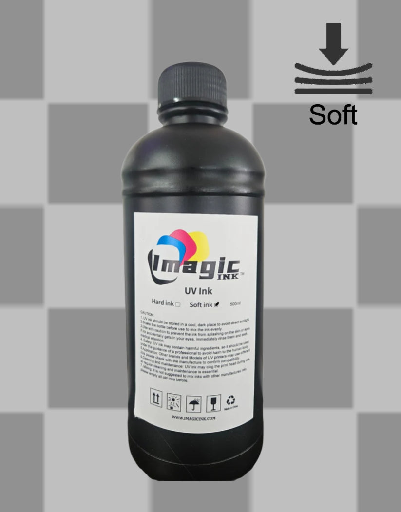 Imagic Ink for UV Printers UV ink - Choose your Color and Type (500ml bottles) - Hard, Neutral, Soft, Fluorescent - UV Inks with Jay's Printers