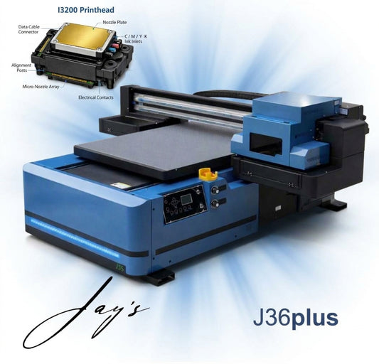 J36PLUS 24x36 inch Signature UV 3 head I3200 from Jay's printers flatbed printer larger then 6090