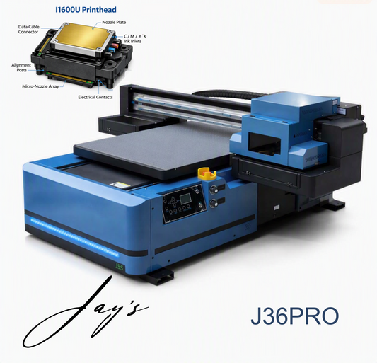 J36pro 24x36 inch Signature UV 3 head I1600 from Jay's printers flatbed printer