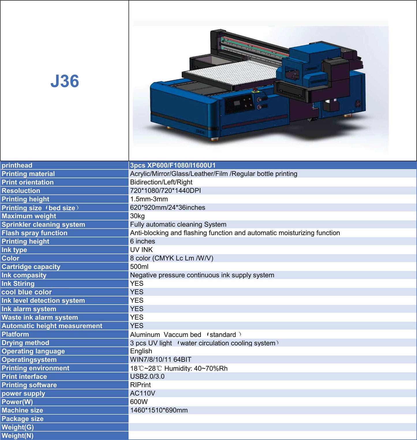 In-Stock J36 24x36 inch Signature UV 3 head xp600 from Jay's printers flatbed printer