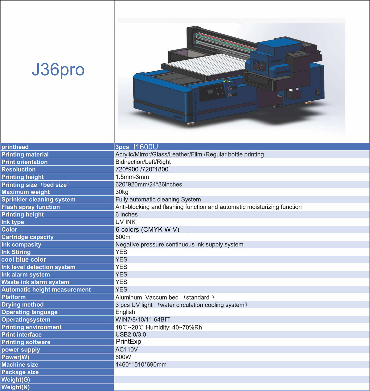 Pre-Order J36PRO 24x36 inch Signature UV 3 head I1600 from Jay's printers flatbed printer