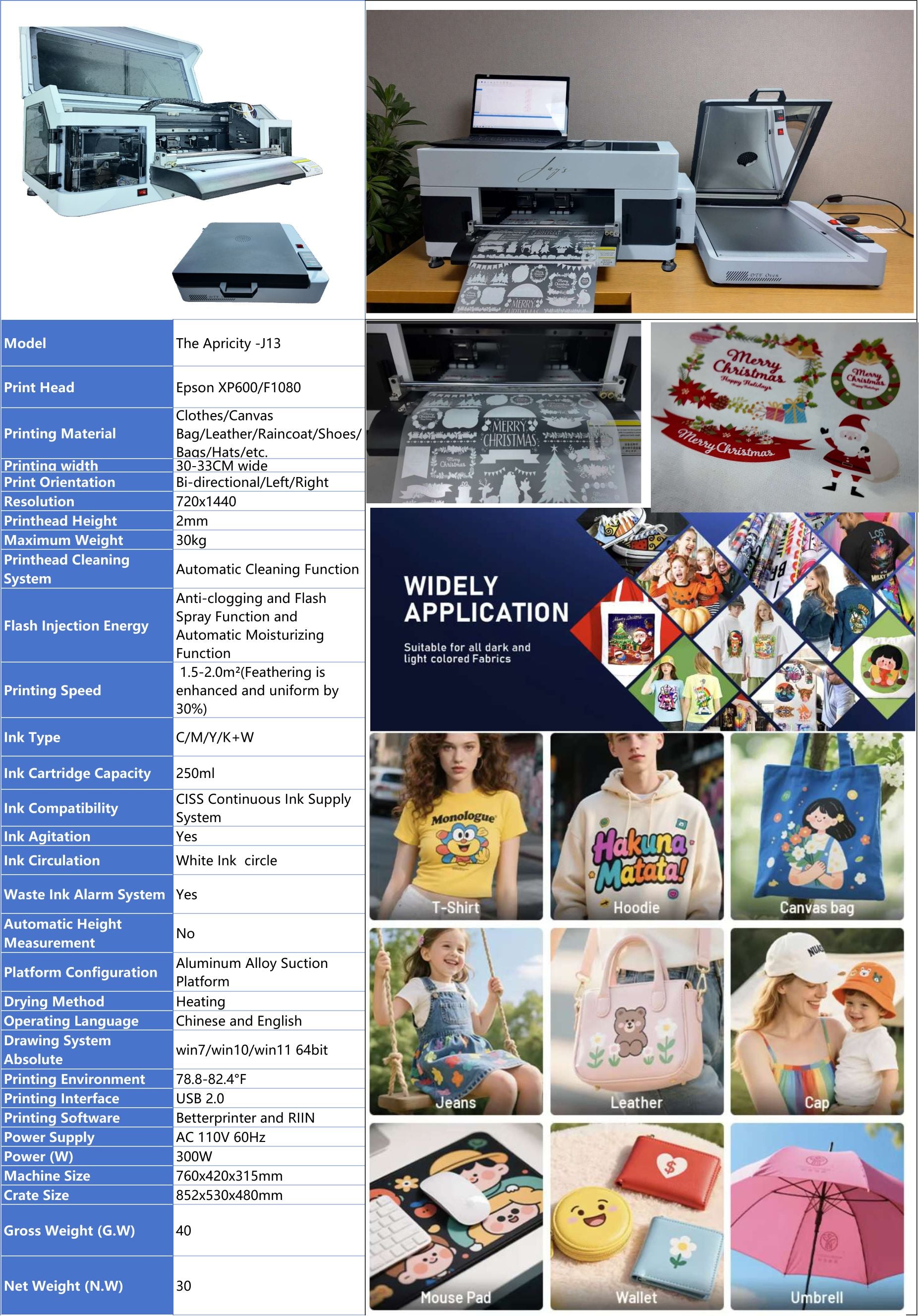 Pre-Order Jay's J13 Apricity a 13 inch DTF Printer with Oven xp600