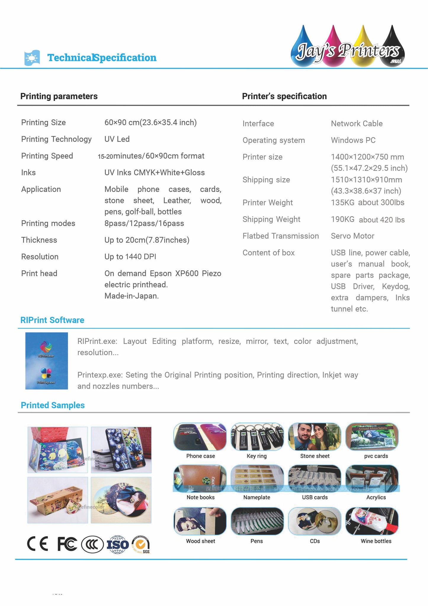 In-Stock 6090Lite UV 3 head flatbed from Jay's printers 600x900MM 6090 flatbed printer