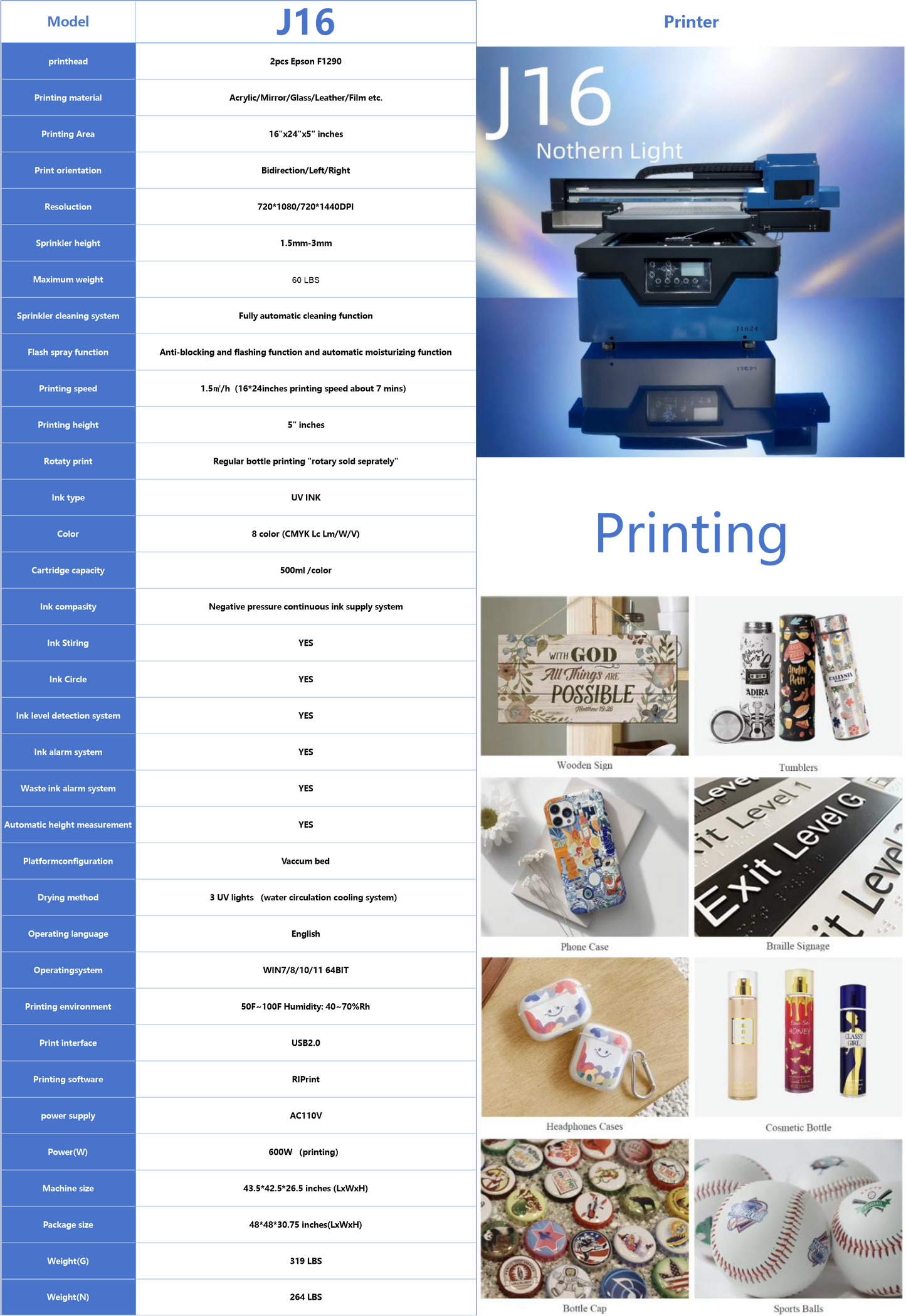 Pre-order J16 Northern Light Jay Signature UV 2 Head F1920 from Jay's printers 16x24 inch 4060 Flatbed Printer