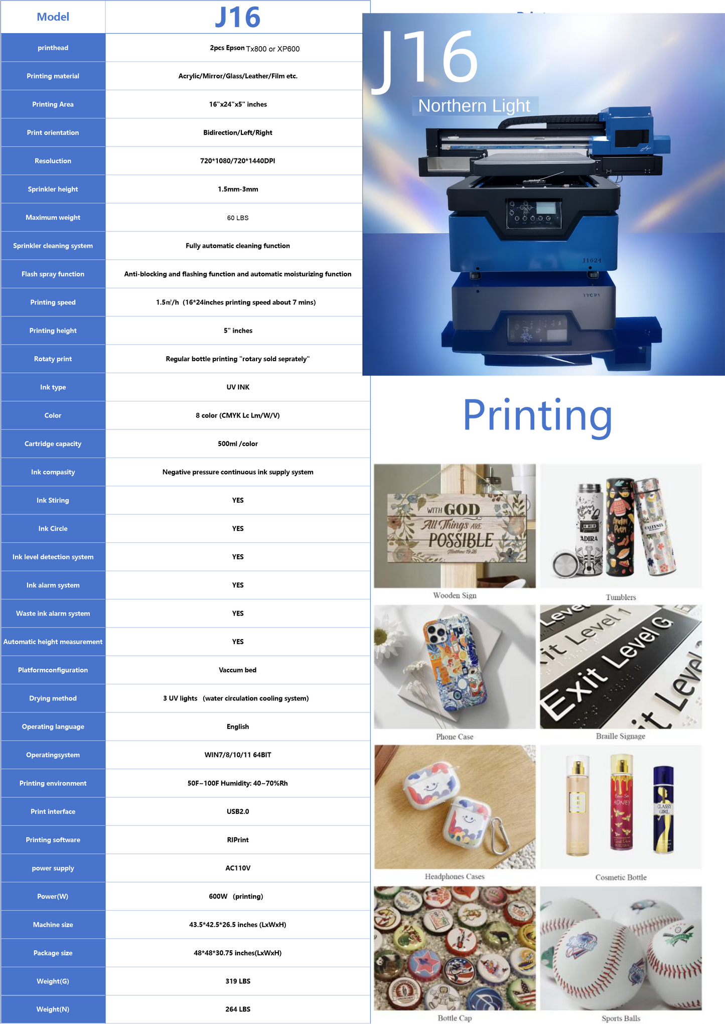 Pre-order J16 Northern Light Jay Signature UV 2 Head XP600 from Jay's printers 16x24 inch 4060 Flatbed Printer