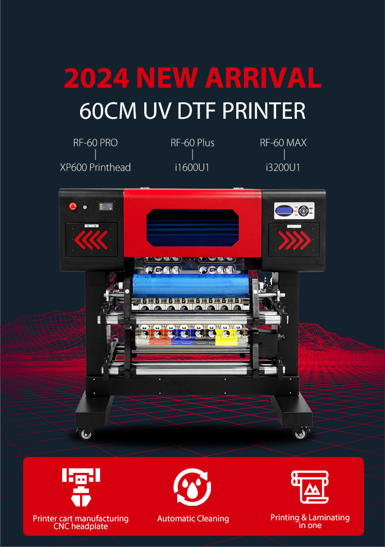 60pro 60CM UV/DTF Roll to Roll UV Printer with 3 XP600 printhead